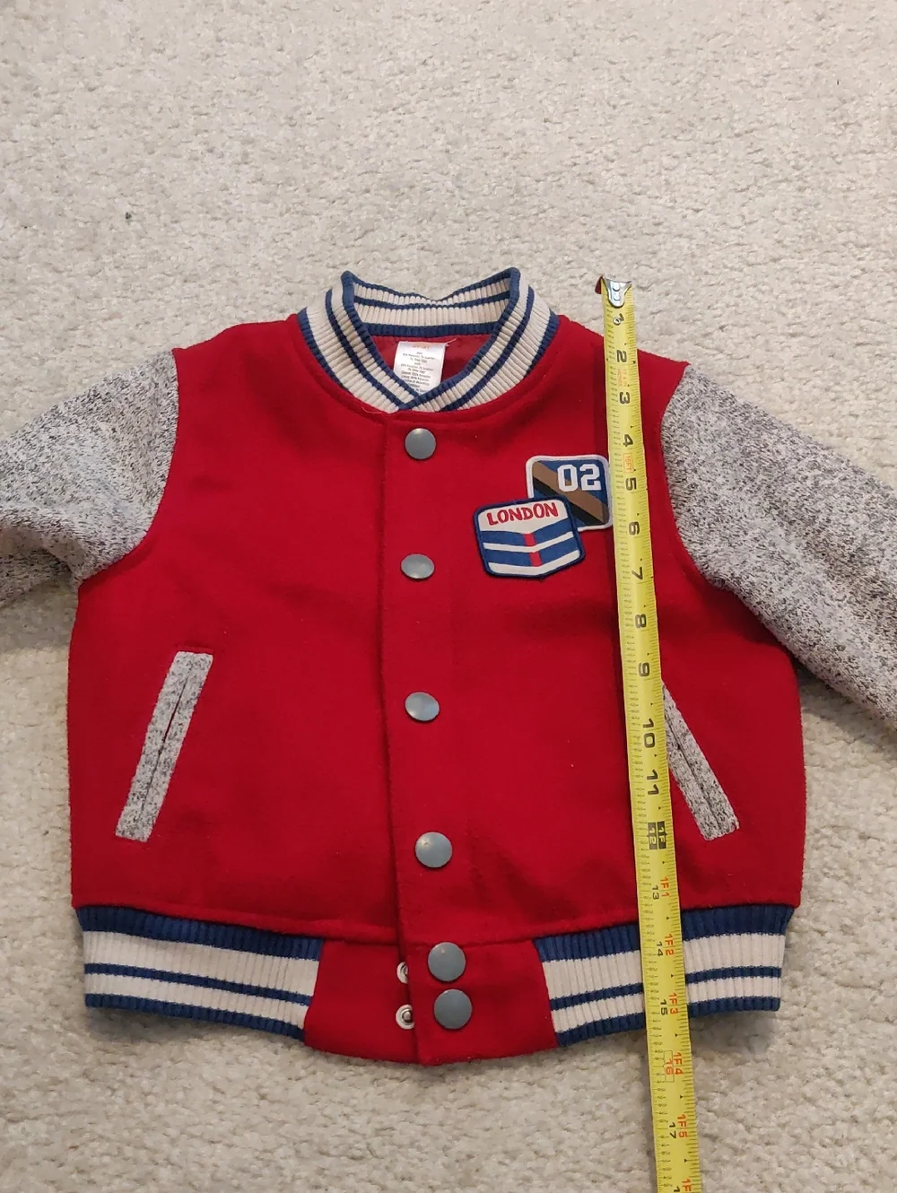 Gymboree Boys 2t-3t Bright Red Kids Varsity Jacket London Patch Y2K Cottagecore